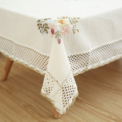 Europe Flowers Tablecloth White Hollow Lace Cotton Linen Dustproof Table cloth Wedding Banquet TV Cabinet Cover Cloth